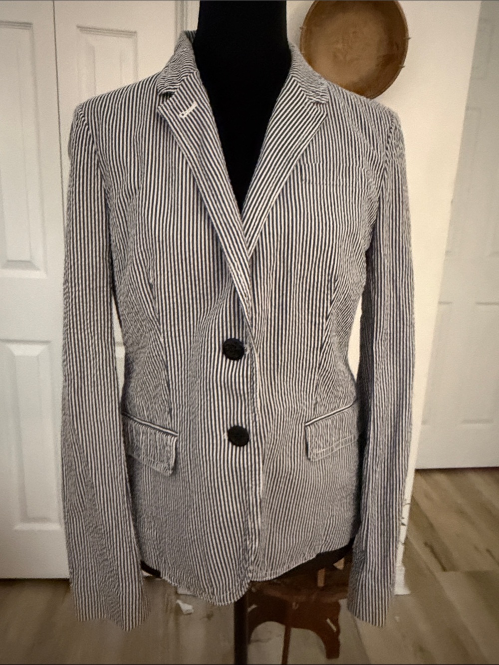 J. Crew Navy and White Pinstripe Blazer